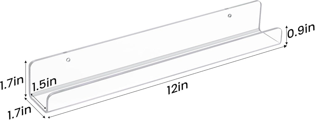 Upsimples Vinyl Record Wall Mount Shelves - 12" Clear Acrylic Album Holder for Stylish Display & Storage | Kids Bookshelf, Magazine Rack, Picture Ledge