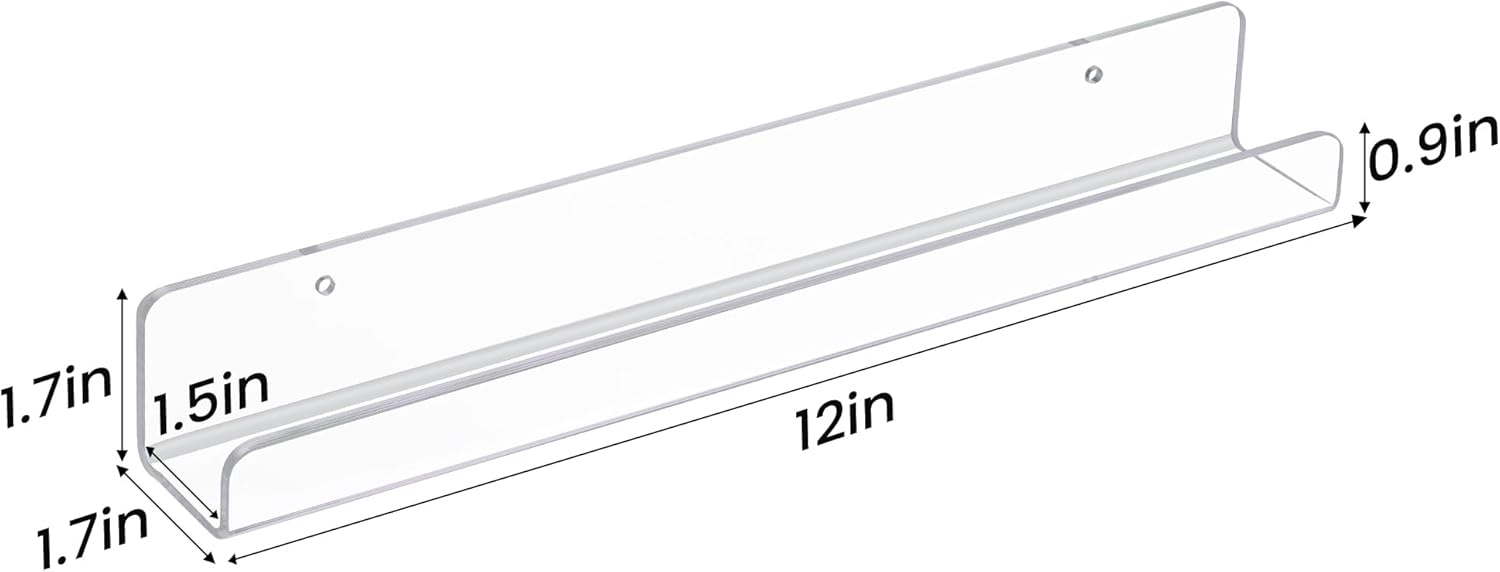 Upsimples Vinyl Record Wall Mount Shelves - 12" Clear Acrylic Album Holder for Stylish Display & Storage | Kids Bookshelf, Magazine Rack, Picture Ledge