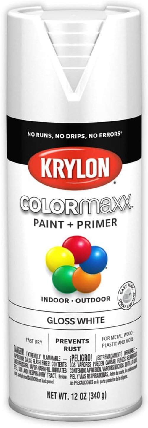 Krylon K05545007 COLORmaxx Spray Paint - Gloss White Primer for Indoor/Outdoor Use | 12 Oz