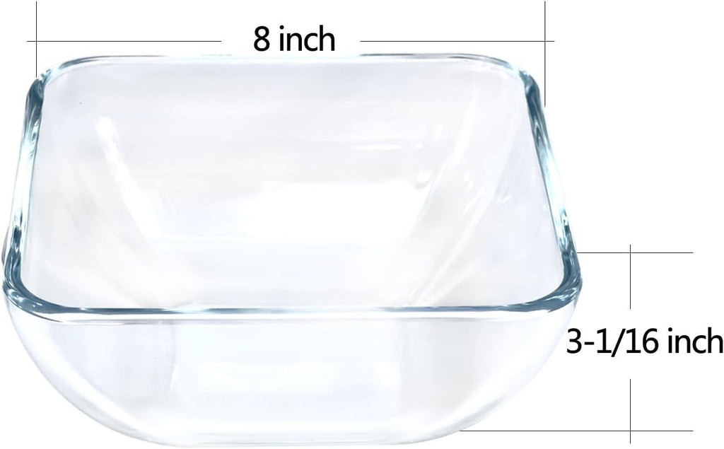 Regine Switzerland 2-Quart Glass Mixing Bowls Set - Durable Tempered Glass | 8-Inch Square Design