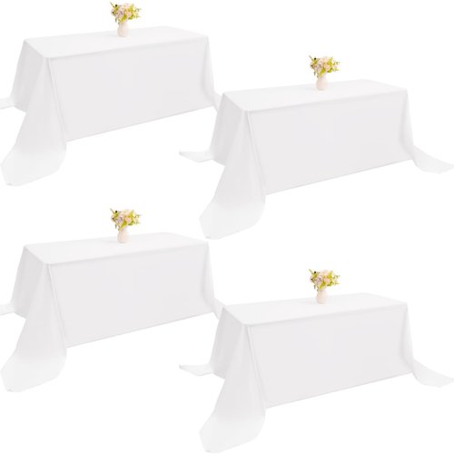 JALANCY 4 Pack Rectangle Tablecloth 90x132Inch White Washable Polyester Table Cover for Wedding Dining Table Buffet Parties Banquet Decoration（White）