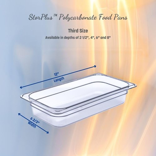 Carlisle FoodService Products Storplus Food Storage Container Food Pan, Chafing Pan for Catering, Buffets, Restaurants, Polycarbonate (Pc), 1/3 Size 8 Inches Deep, Clear, (Pack of 6)