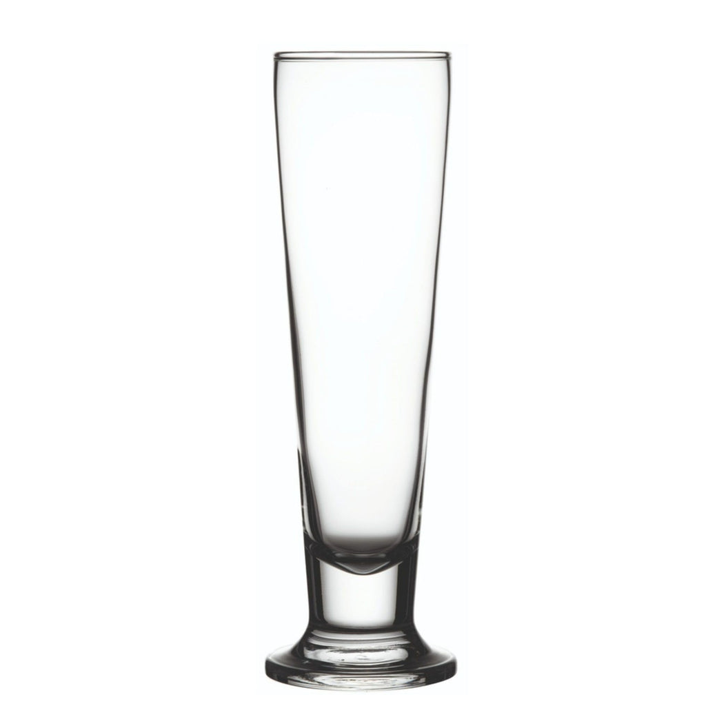 Restaurantware 14 Ounce Tall Beer Glasses Set of 12 Tall-Footed Pilsner Glasses - Tapered Dishwasher-Safe Clear Glass Beer Glass Set Lead-Free For Beers Ales or Cocktails
