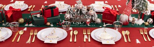 Hioasis 175pcs HChristmas Plastic Plates - Elegant Disposable Dinnerware Set Suitable for 25 Guests Include 10.25" Dinner & 7.5" Dessert Plates, Knives,Forks,Spoons, Cups,Napkins for Christmas