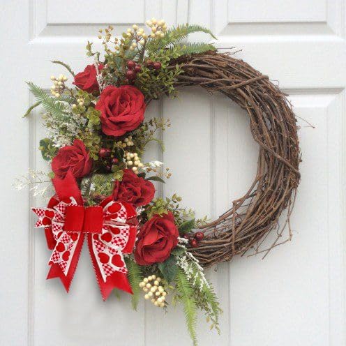 SIMISI Ribbon Burlap Wired Valentine Bow - Red Heart Print for Wreath & Wedding Decor | 9.5 x 13 Inch
