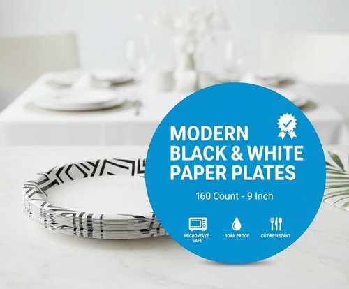 Decorative Paper Plates by [Brand Name] - 9 Inch, 160 Count, Soak Proof & Microwave Safe for Parties & Everyday Use