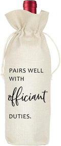 Socive Wedding Wine Bag, Officiant Wine Bag Gift, Officiant & Pastor Gifts, Burlap Drawstring Wine Bag
