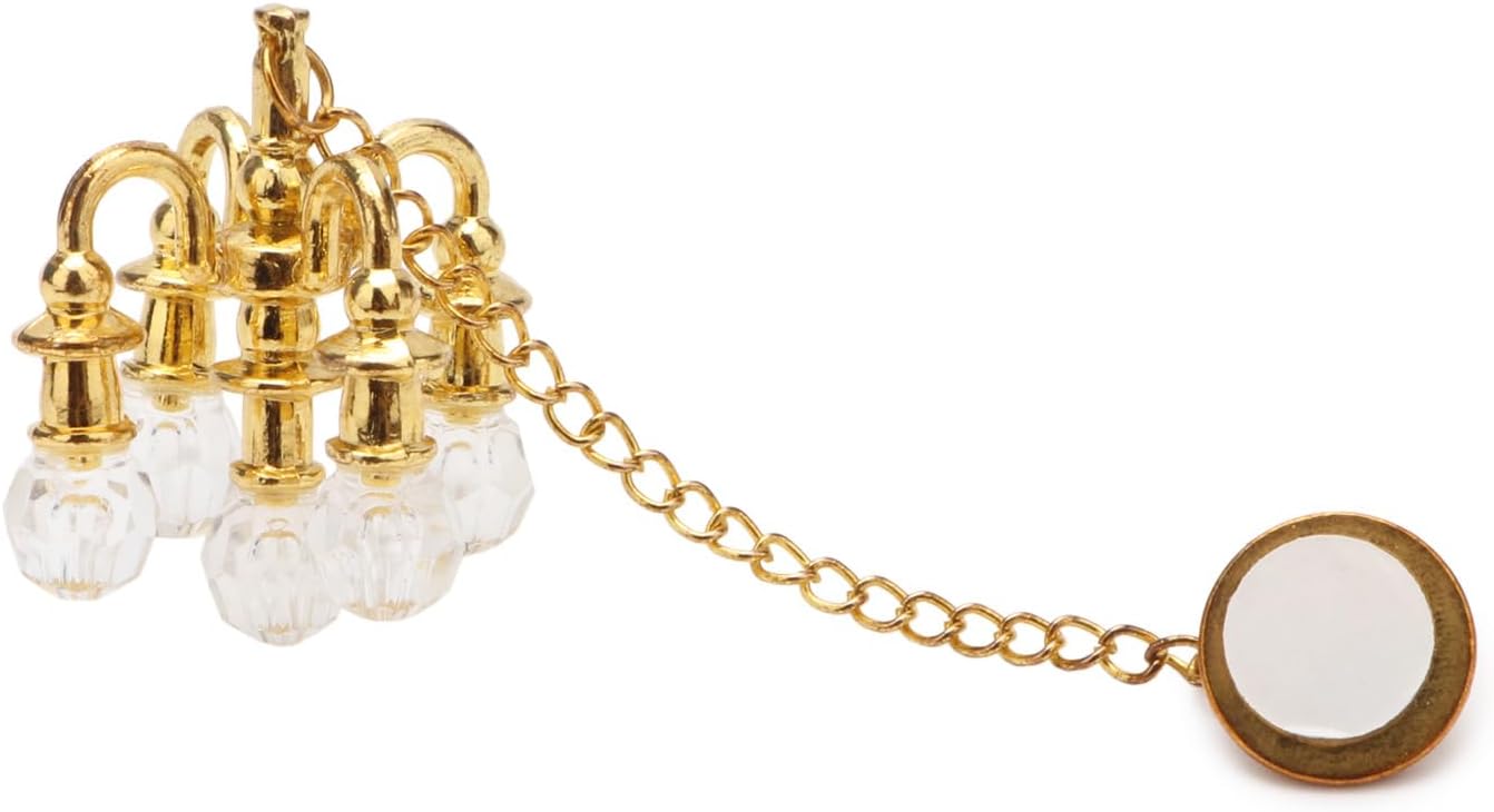 Skiennix Dollhouse Miniature Chandelier - 1:12 Scale Crystal Pendant Light | 5-Head Luxury Ceiling Lamp (Gold)