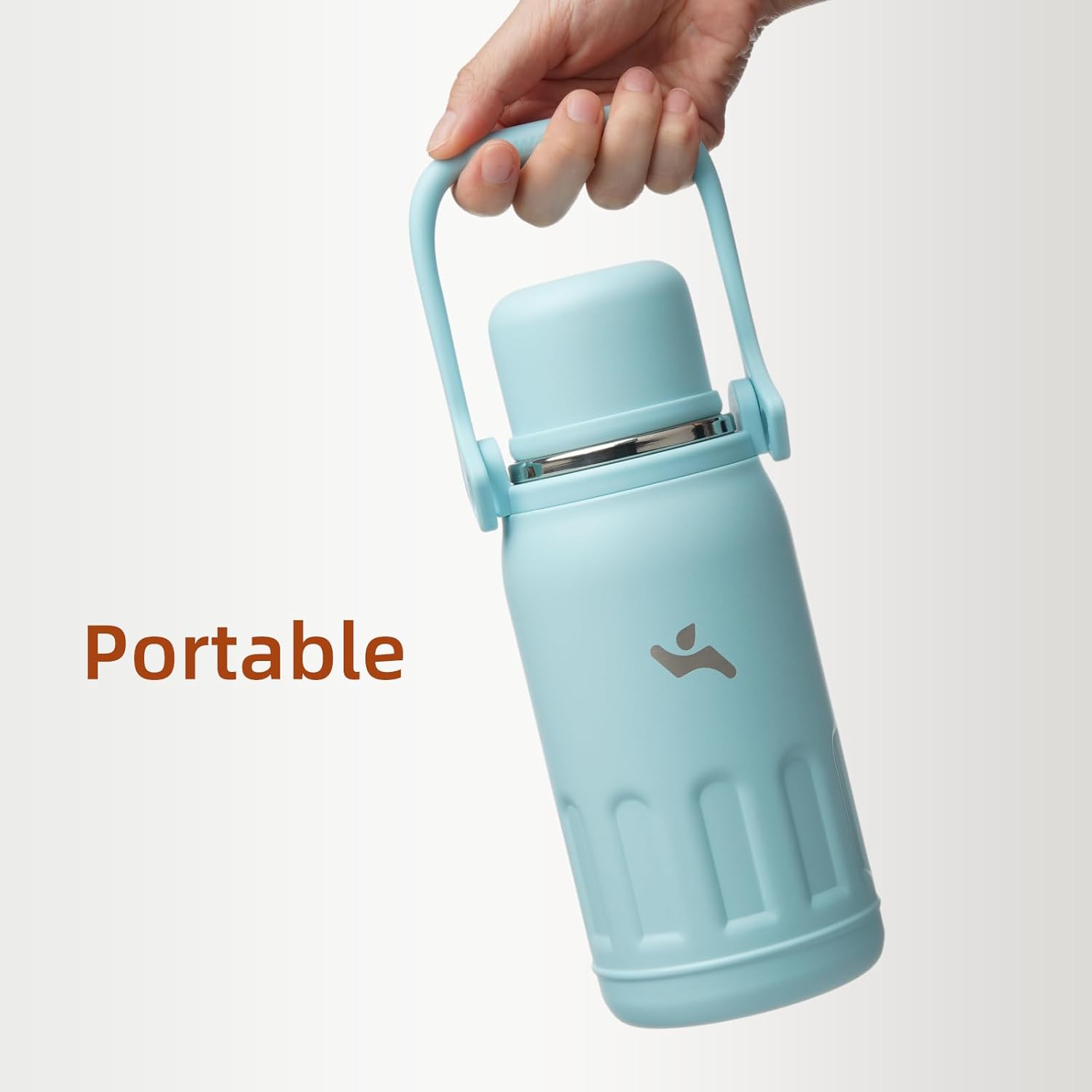 Skiennix Insulated Water Bottle - 40 Oz Vacuum Travel Tumbler with Handle & Strap - Cyan Blue
