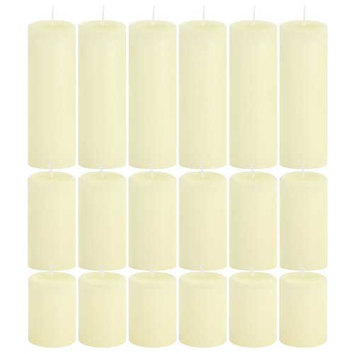 Trxvxo 18 Pcs Ivory Pillar Candles Bulk Set，Hurricane Candles，3 Different Lengths 2 x 3/4/6 Inch (6 Each)，Dripless Unscented Smokeless，Gives You a Better Atmosphere When Organizing an Event Party.