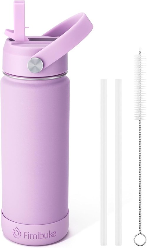 Fimibuke Kids Insulated Water Bottle - 18oz BPA-Free Stainless Steel Tumbler with Straw | Lilac