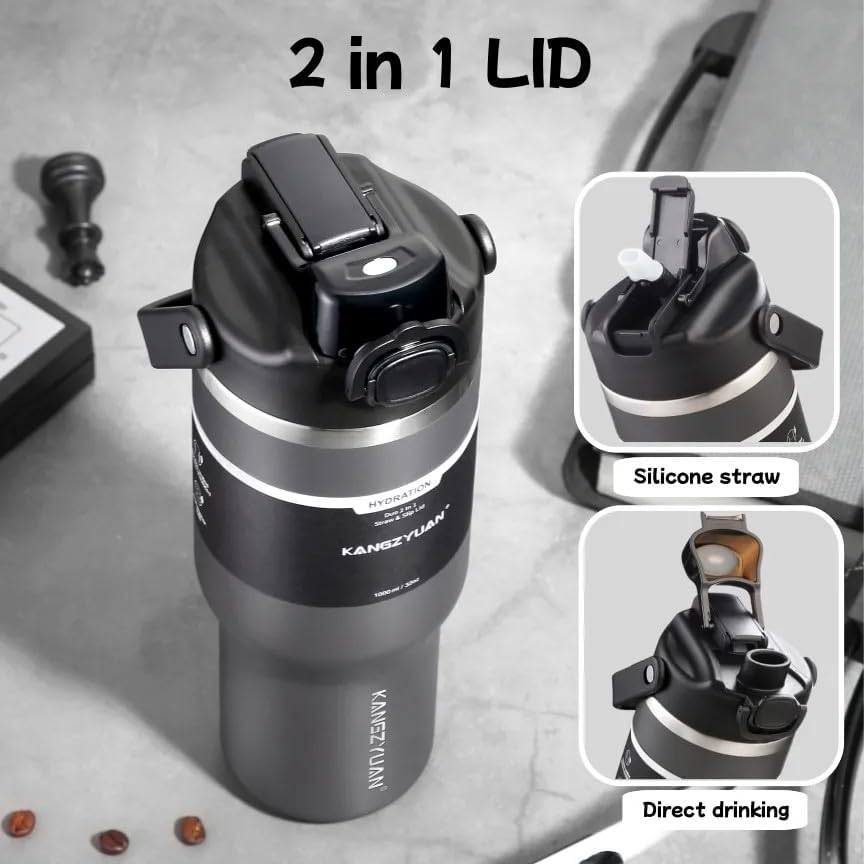 Skiennix 32 oz Stainless Steel Insulated Tumbler - 100% Leak-Proof | Stylish Travel Water Bottle with Handle & Straw