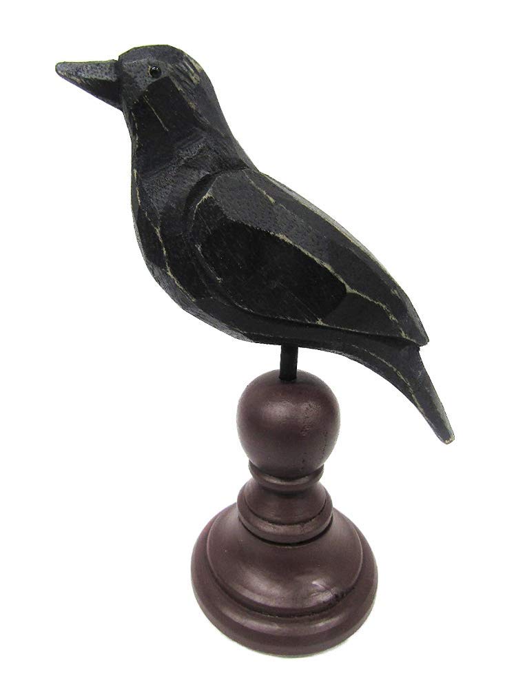 Primitives by Kathy Figurine - Weathered Rustic Crow On Spindle, Burgundy/Black