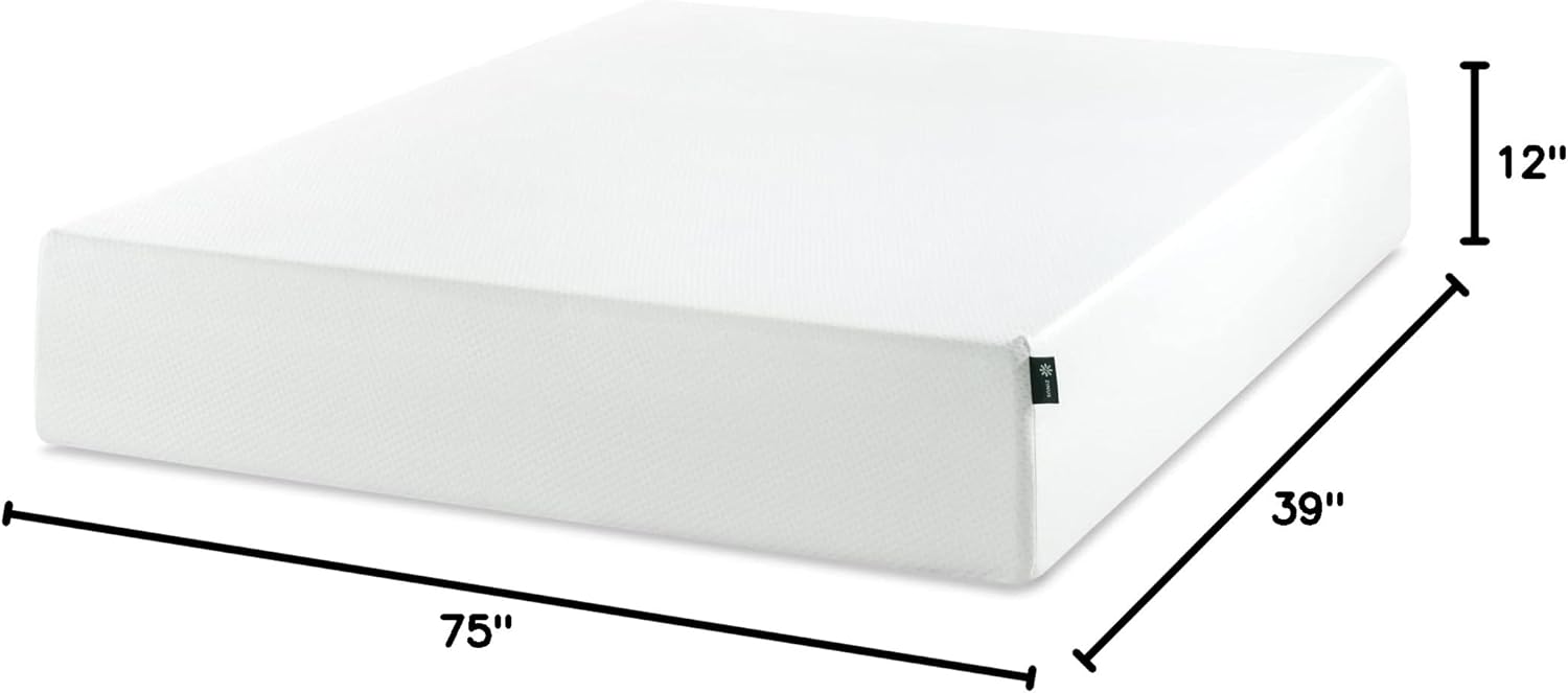 Zinus 12 Inch Twin Green Tea Memory Foam Mattress - Medium Firm, Zoned Pressure Relief, Fiberglass Free