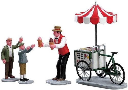 Lemax Gelato Cart Set - Colorful Ice Cream Stand for Parties | 4-Piece Collection