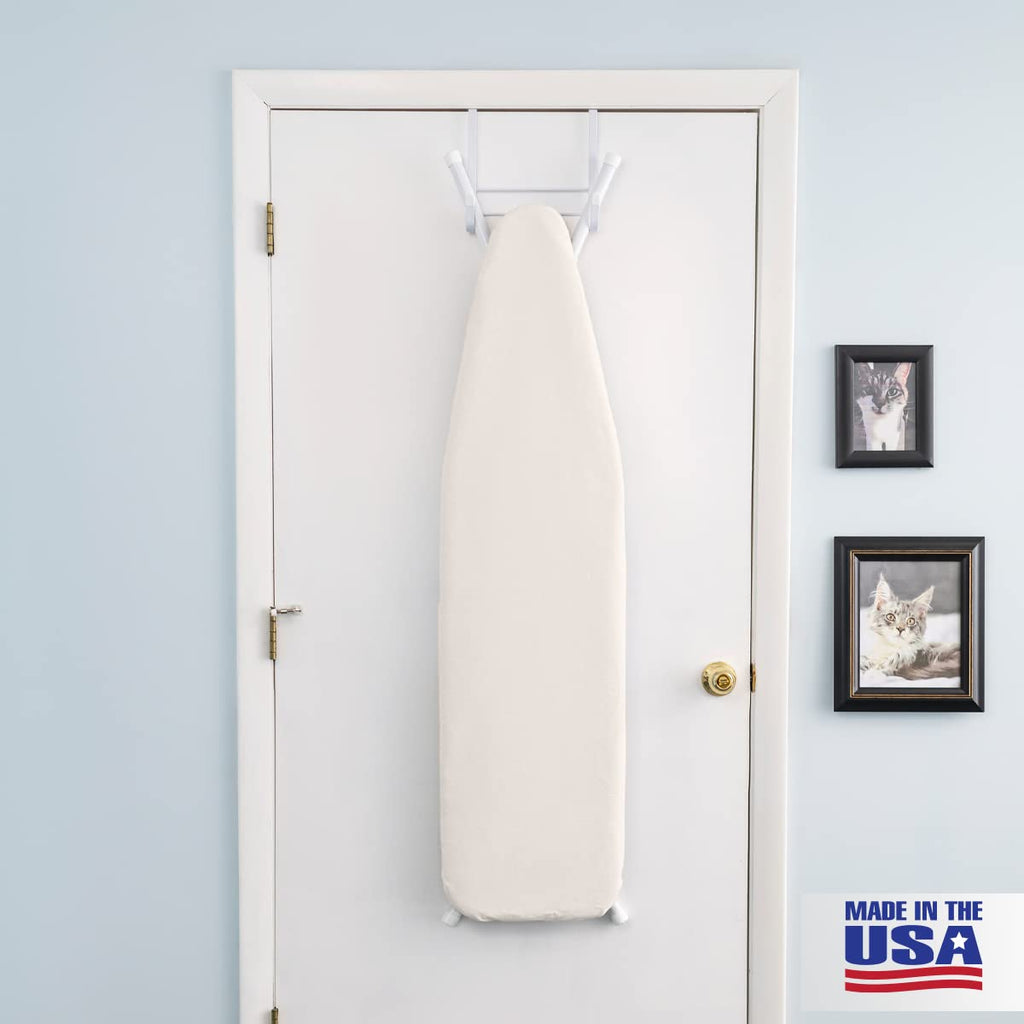Full Size Ironing Board Made in USA – Beige by Seymour Home Products 4 Heavy-Duty Steel Legs Perforated Top for Steam Includes Cover & Pad Sturdy, Foldable Iron Board for Home & Laundry