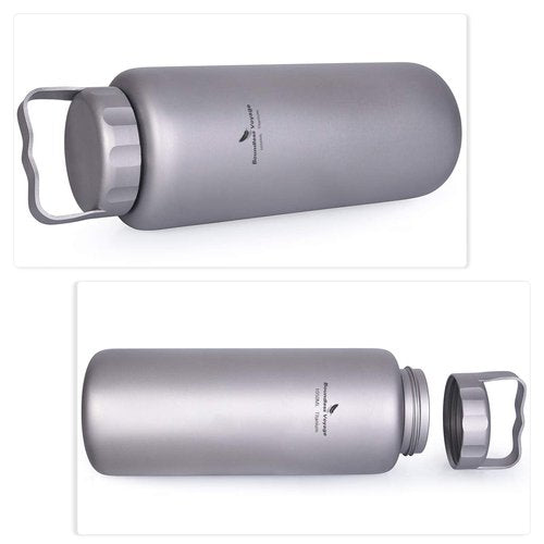iBasingo 1050ml/35.5 oz Titanium Water Bottle with Handle Outdoor Leak-Proof Wide Mouth Sport Drinking Bottle Camping Tea Coffee Canteen Kettle for Hiking Climbing Running A-Ti3006D