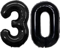 GOER 30th Birthday Balloons - 42 Inch Jumbo Black Foil Helium Decorations for Anniversary Celebrations