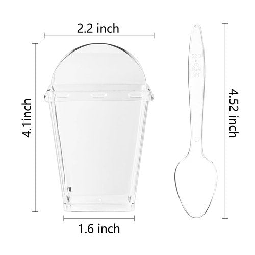 Legredic 50Pack 5oz Plastic Dessert Cups with Lids and Spoons, Square Clear Parfait Appetizer Cups, Mini Reusable Shooter Serving Cups, Party Dessert Shot Glasses for Tasting