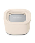 Caraway Mini Square Food Storage Container - 1.75 Cup Glass Storage Container for Food - Non-Toxic Ceramic-Coated Glass - Air Release Technology - Compact & Stackable Design - Cream