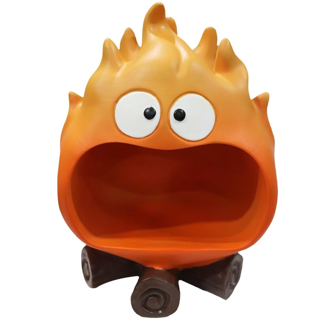 Dosker Funny Resin Flame Statue with Candy Dish & Key Dish, Entryway Table Candy Bowl Decor (Orange)