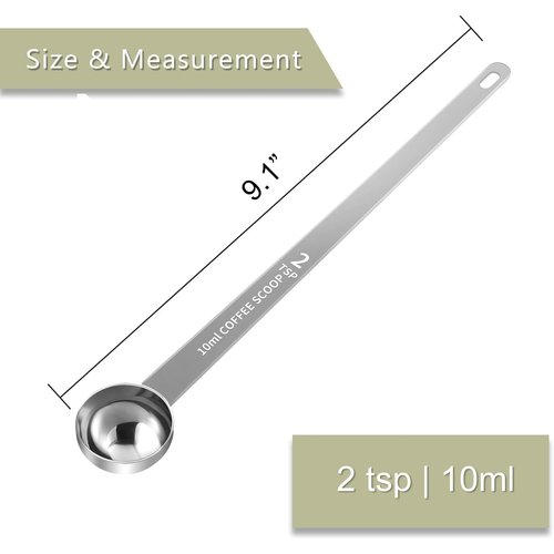 LEIFENY 1PCS 2 Teaspoon Coffee Scoop, 9.1" Long Handle Measuring Spoon, 2tsp (10 ml) Stainless Steel Scooper