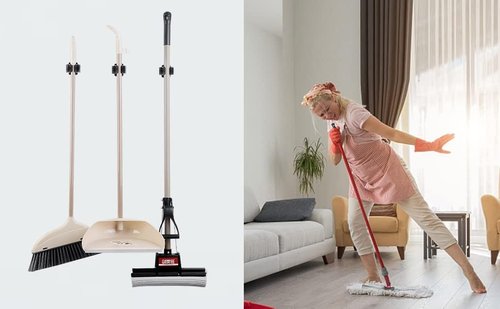 JAMEND Heavy-Duty Broom and Mop Holder - 9PCS Garden Tool Organizer Rack | Stainless Steel, Matte Black