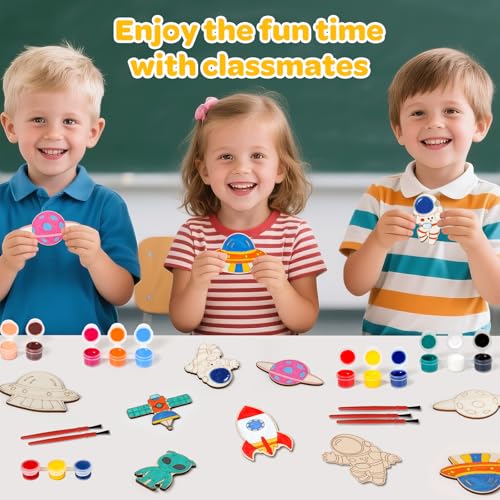 24 Pack Valentines Day Cards for Kids School Classroom with Space Painting DIY Craft Kits, Valentines Day Gifts for Kids Classroom Exchange Valentines Party Favors & Prizes Gifts for Boys Girls