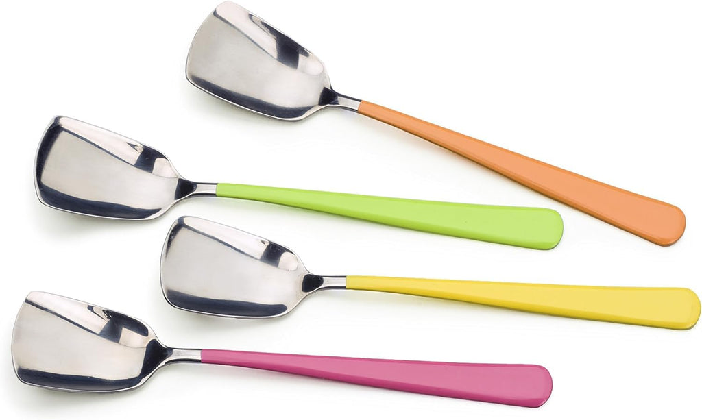 RSVP International Ice Cream Tool Collection, Dishwasher Safe, Large Handle, Colored Handle Spoons, 4 Piece