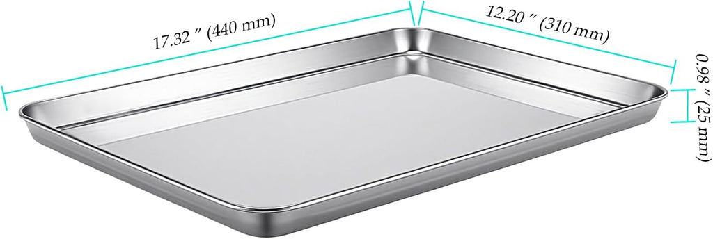 Skiennix Stainless Steel Baking Sheets - 4-Piece Set | Half Sheet Cookie Pans, 17.6 x 12.4 x 1 Inch