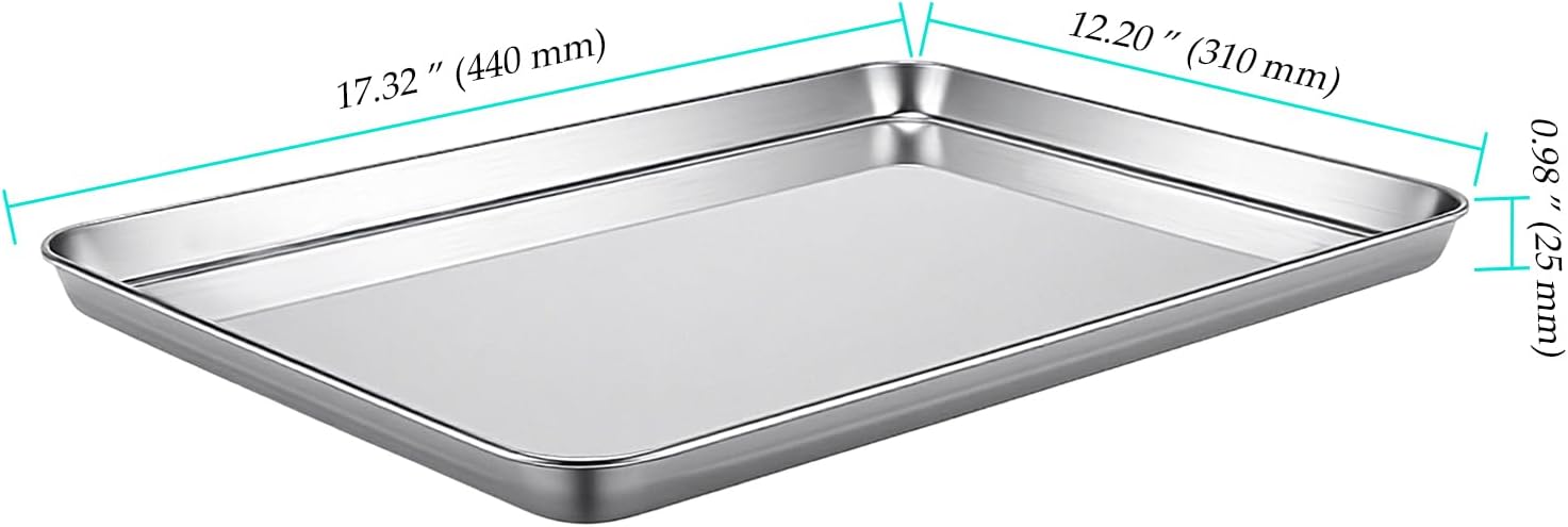 Skiennix Stainless Steel Baking Sheets - 4-Piece Set | Half Sheet Cookie Pans, 17.6 x 12.4 x 1 Inch