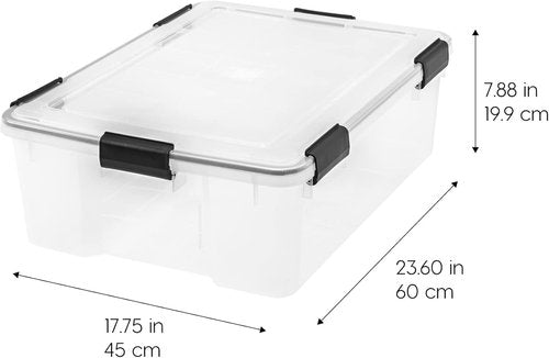 IRIS USA WeatherPro 41 Qt Storage Bins - BPA-Free Plastic with Tight Seal, Stackable & Nestable | Clear/Black, 4 Pack