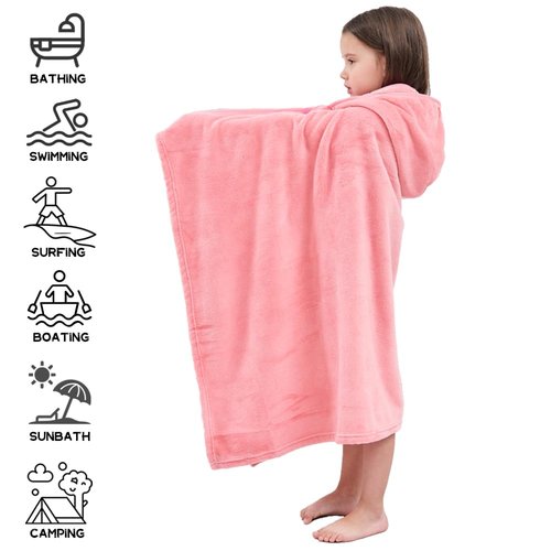 Hiturbo 3Pcs Kids Fleece Hooded Towel: Soft Plush Warm Blanket - 50"x30" Pool Beach Bath Swim Towel Wrap for 3-12 Yrs (Navy+Pink+Red)