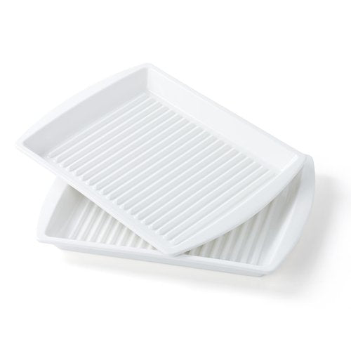 Dizada Microwave Bacon Tray 13"x10" Set of 2 - Porcelain Bacon Cooker for Microwave, Ceramic Bacon Rack for Sausages, Hot Dogs, Dishwasher Freezer Safe