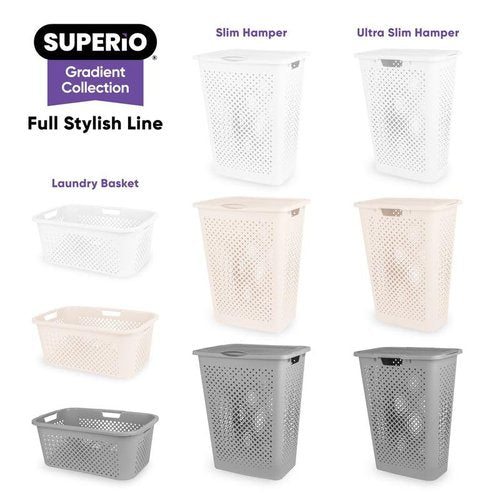 Superio Gradient Perforated Laundry Basket with Ergonomic Handles, 40 Liters- Modern Slim Design - Cream