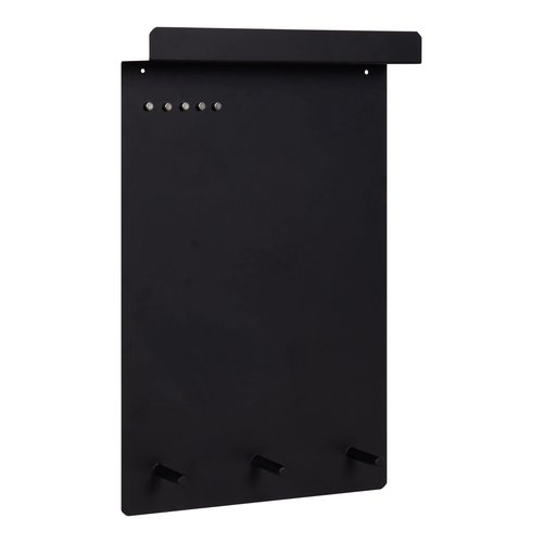Kate and Laurel Mezzo Modern Wall Organizer Board, 15 x 24, Black, Decorative Magnetic Metal Board with Hooks