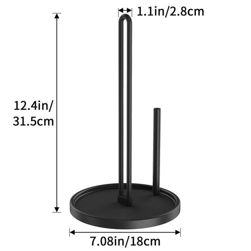 Paper Towel Holder Countertop, Freestanding Paper Towel Roll Holder with Weighted Base, Stainless Steel Standing Papertowel Holder for Kitchen, Matte Black