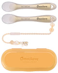 Omnilove Silicone Baby Spoons 2-Pack with Case, Self Feeding 6 Months, Baby Led Weaning Supplies, Toddler Utensils with Safety Chain, Toddler Essentials, Dishwasher Safe Baby Safety Products