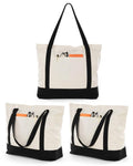 Lzerking 3 Pack Large Canvas Tote Bag with Zipper and External Pocket, Heavy Duty Reusable Grocery Bags for Beach, Travel, DIY, Wedding, Women, Gift (Natural Color)