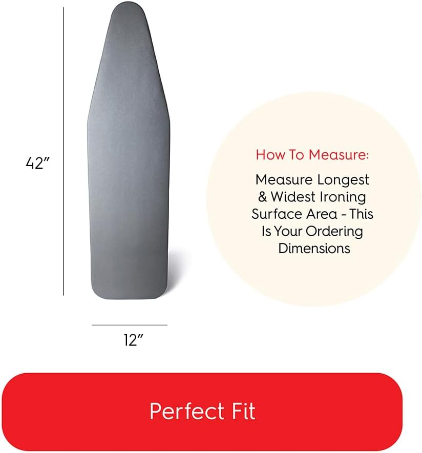 TIVIT Ironing Board Cover - 12 x 42” | Made in Italy, Heat-Reflective Alumitek PRO, Thick 4-Layer Padding, Scorch & Stain Resistant