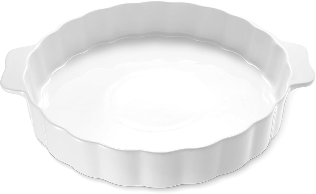 Samsle Ceramic Pie Pan - 13-Inch Round Baking Dish with Double Handles | Ruffled Edge, Oven Safe