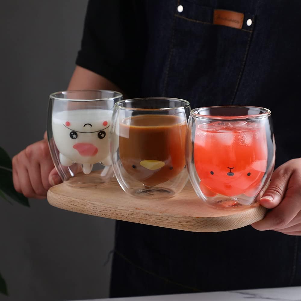 Binoster Unicorn Mug Cute Mugs Glass Double Wall Insulated Glass Espresso Cup, Coffee Cup, Tea Cup, Milk Cup, Kawaii Gifts, for women girls friends, Christmas Birthday (Unicorn)