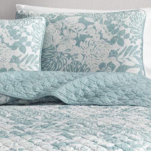 Tommy Bahama - Quilt Set, Reversible Cotton Bedding with Matching Shams, Super Soft Bedding Set (Laguna Beach Aqua, Full/Queen)