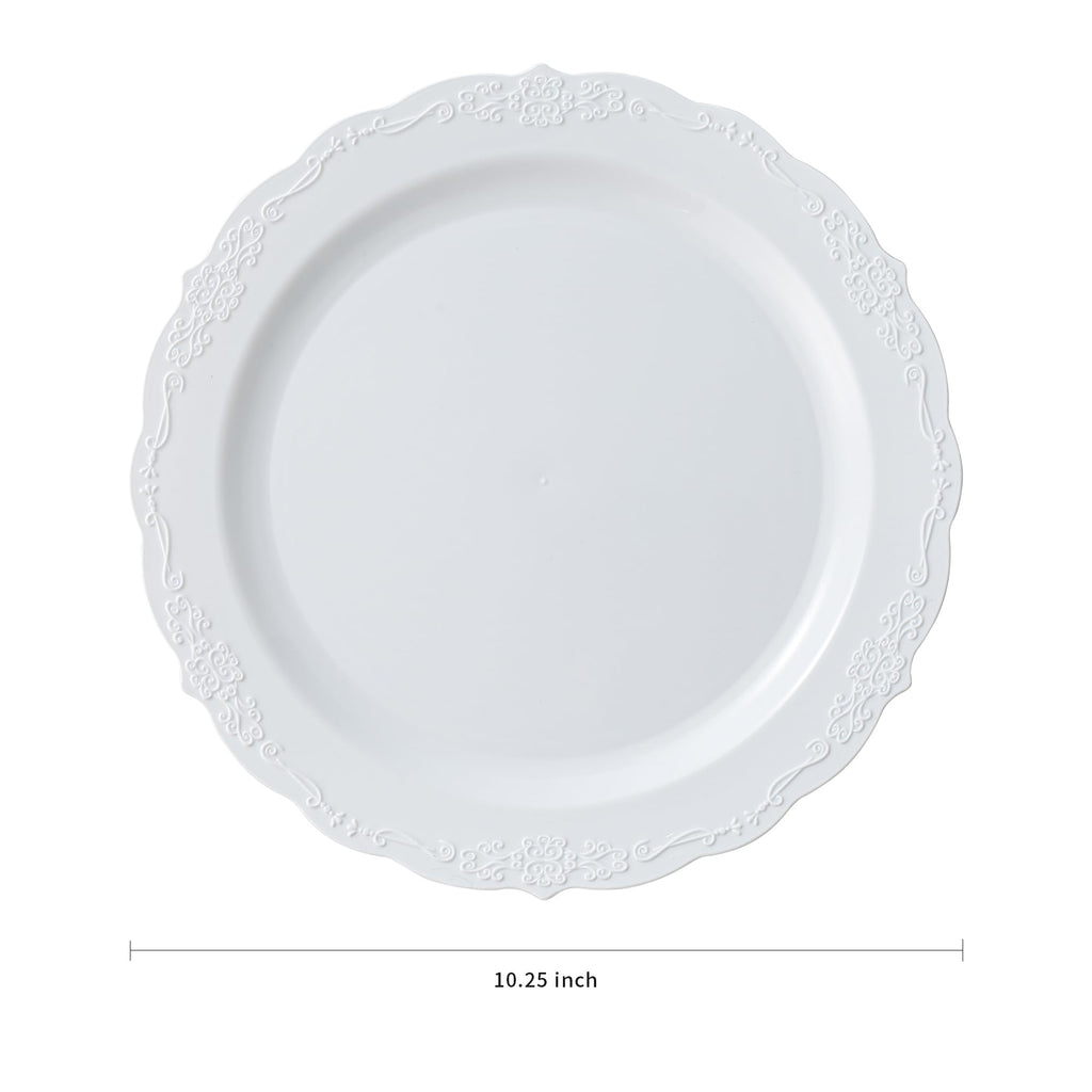 Upassion 100 Pieces White Plastic Plates - 10.25 inch White Dinner Disposable Plates - Premium Hard Disposable Dinner Plates - Party Supplies for Birthdays, Celebrations, Wedding and Events