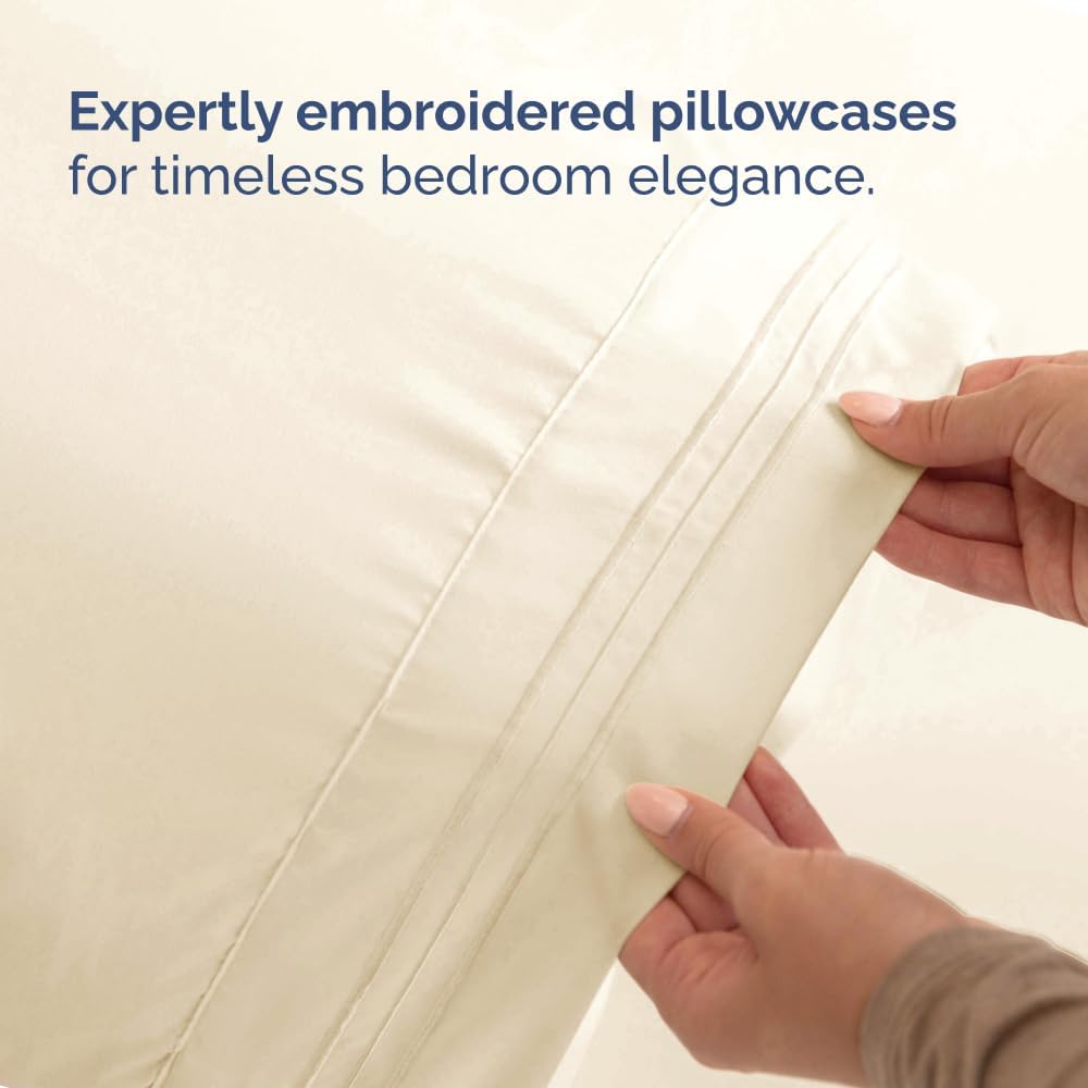 Skiennix Full XL Bed Sheet Set - Soft, Breathable & Cooling 4-Piece Luxury Bedding - Deep Pockets, Off White