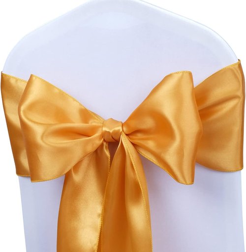 Babenest Satin Chair Sashes - Upgraded 10 Pcs Chair Ribbons & Bows for Weddings & Events | Gold