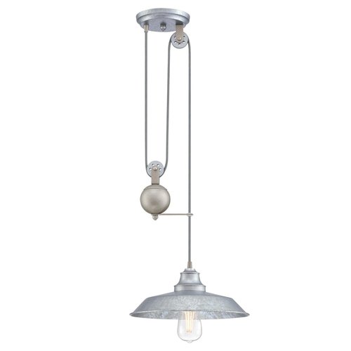 Westinghouse 6117000 Iron Hill Vintage-Style One-Light Indoor Pulley Pendant Light, Galvanized Steel Finish, Metal Shade