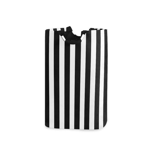 Large Laundry Hamper, White and Black Stripe Laundry Basket Foldable Clothes Bag with Handle Foldable Washing Bin