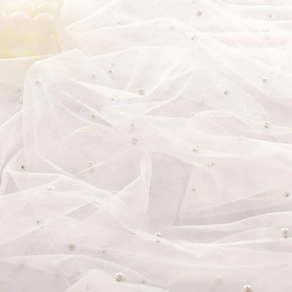Socomi Pearl Table Runner - Elegant Tulle Design for Spring & Easter | 10FT Ivory White Decor