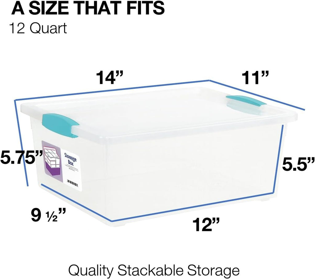 Tribello Plastic Storage Containers - 12 Qt Clear Lids | 2-Pack Made in USA (Deep 14 x 11 x 6)